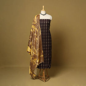 Brown - 3pc handloom mulberry unstitched suit material set