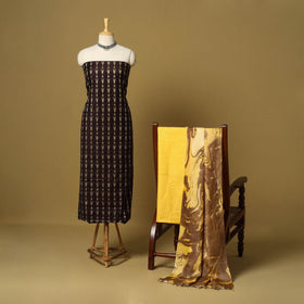 Brown - 3pc handloom mulberry unstitched suit material set