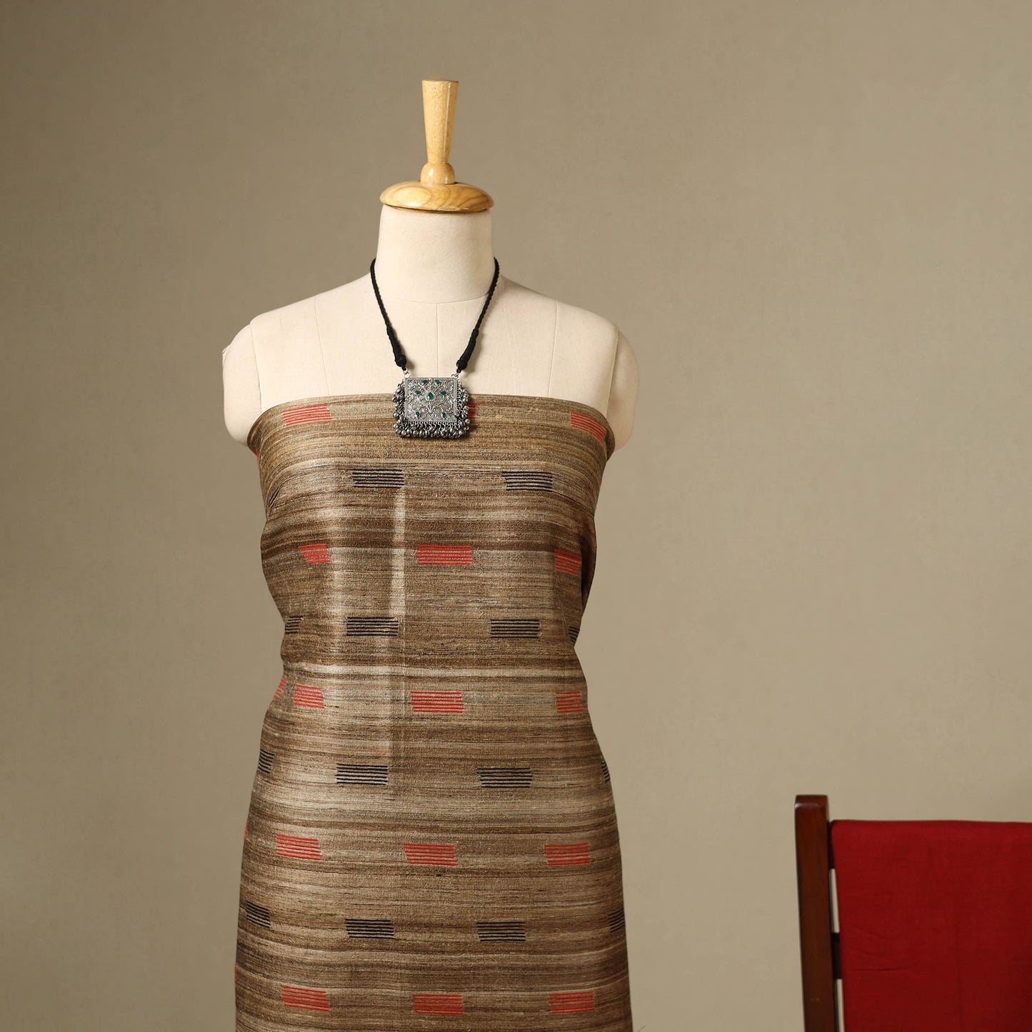 Brown 3pc Handloom Tussar Silk Bhagalpuri Dress Material