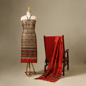 Brown 3pc Handloom Tussar Silk Bhagalpuri Dress Material
