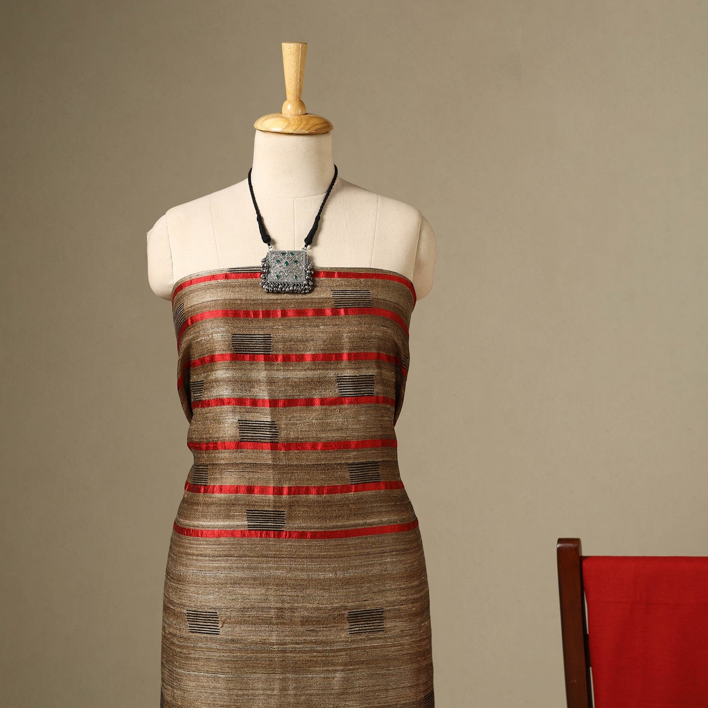 Brown - 3pc handloom tussar silk bhagalpuri unstitched