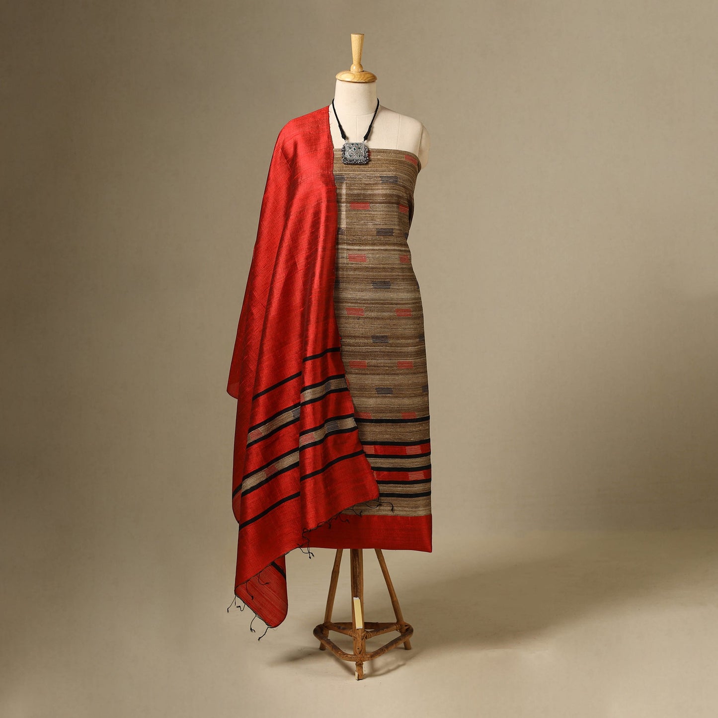 Brown 3pc Handloom Tussar Silk Bhagalpuri Dress Material