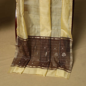 Brown - 3pc handloom zari buta unstitched chanderi silk