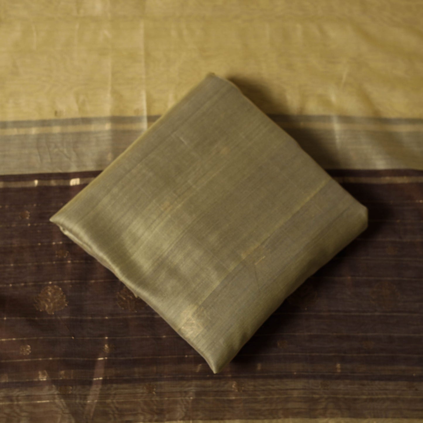 Brown - 3pc handloom zari buta unstitched chanderi silk