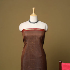 Brown - 3pc handloom zari buti unstitched chanderi silk