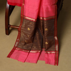 Brown - 3pc handloom zari buti unstitched chanderi silk