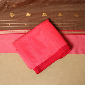 Brown - 3pc handloom zari buti unstitched chanderi silk