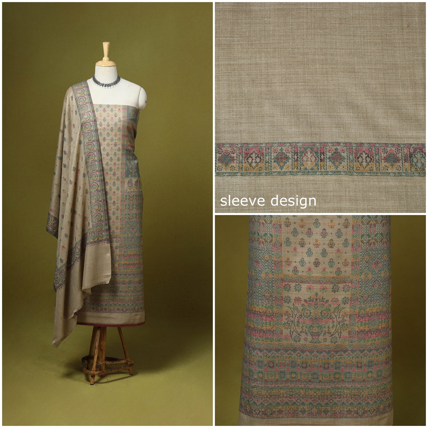 3pc jacquard weave merino wool unstitched dress material 13