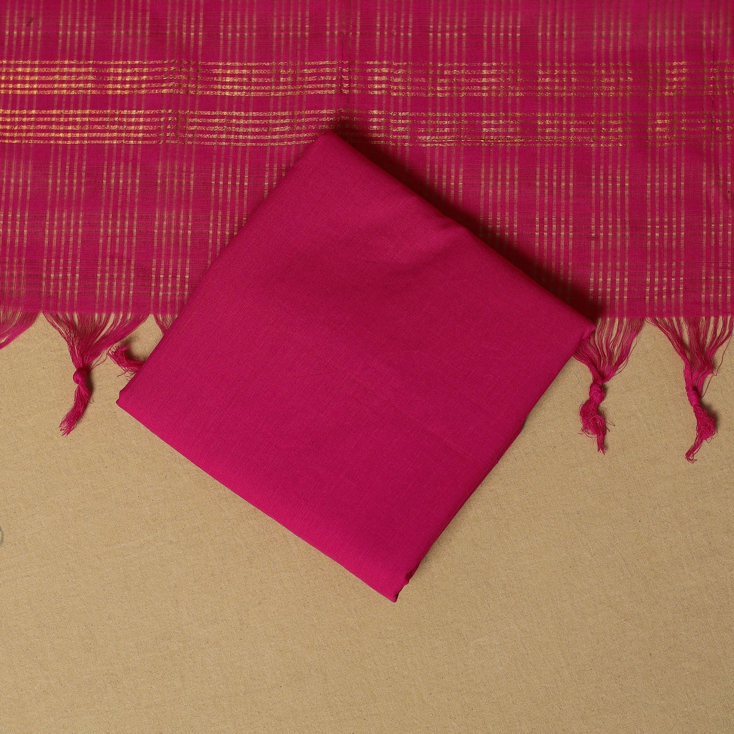 Brown - 3pc karnataka weave cotton unstitched khun dress