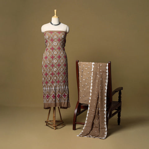 Blue - 3pc kutch tie-dye satin cotton bandhani unstitched