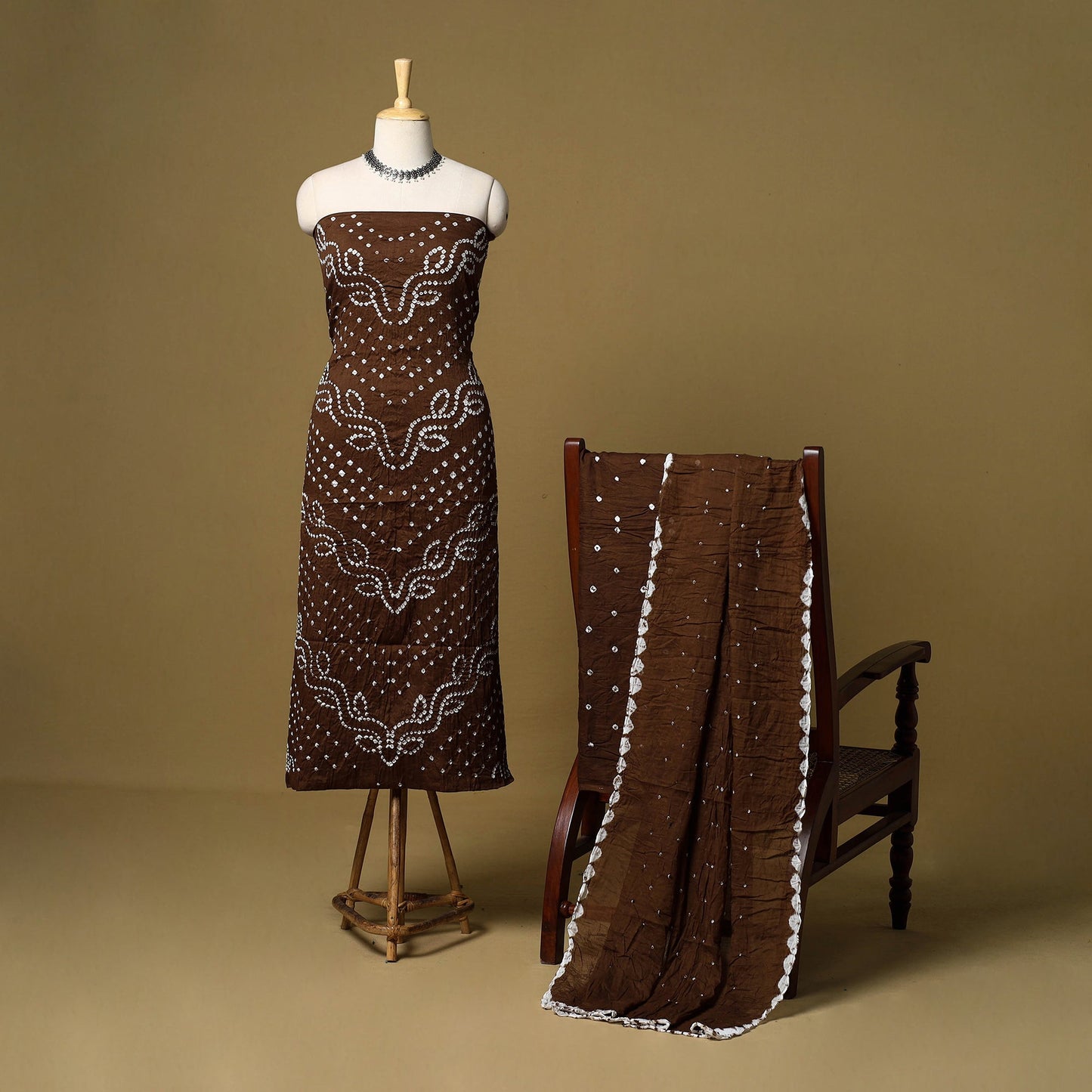 3pc kutch tie-dye satin cotton unstitched bandhani dress