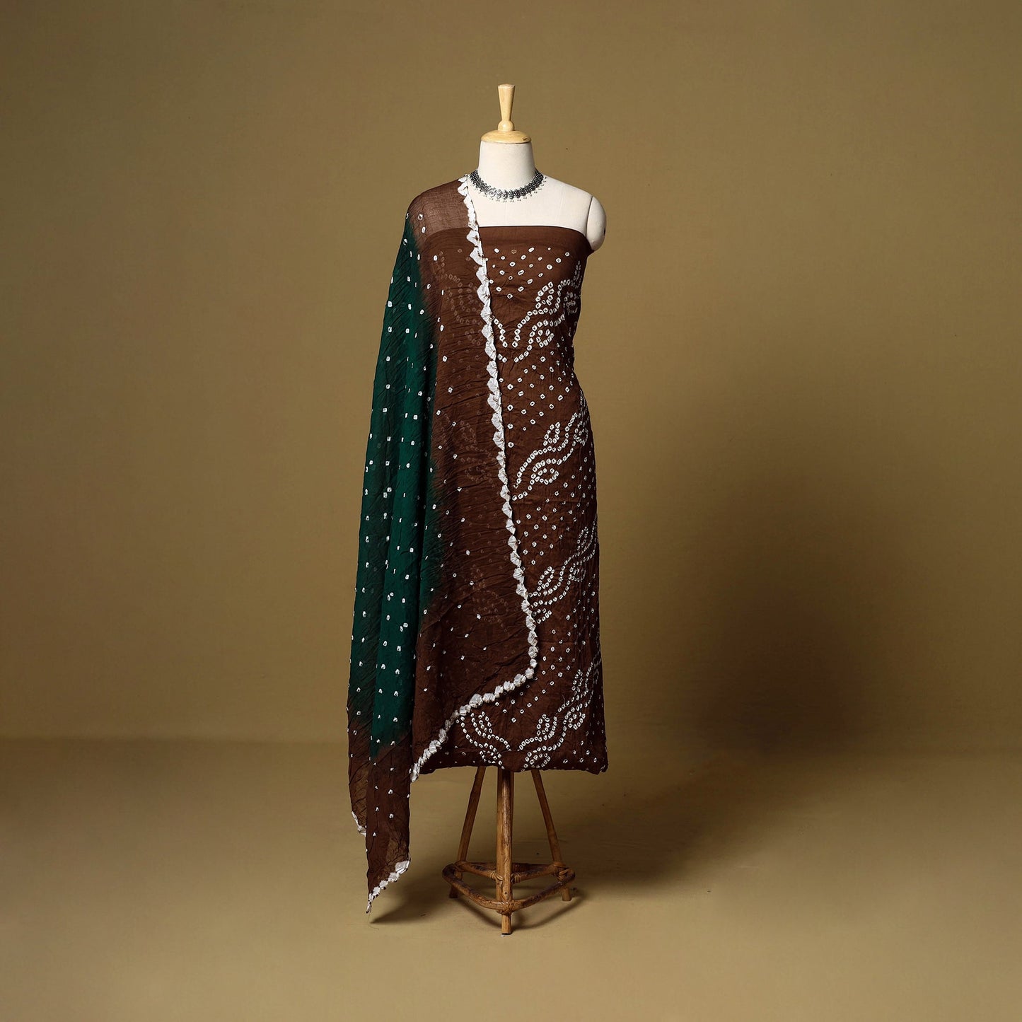 3pc kutch tie-dye satin cotton unstitched bandhani dress