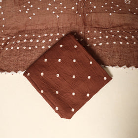Brown - 3pc kutch tie-dye satin cotton unstitched bandhani