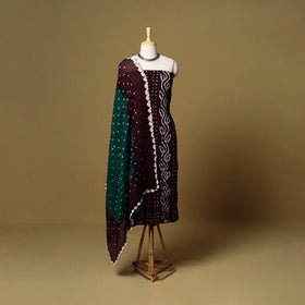 3pc kutch tie-dye satin cotton unstitched bandhani dress