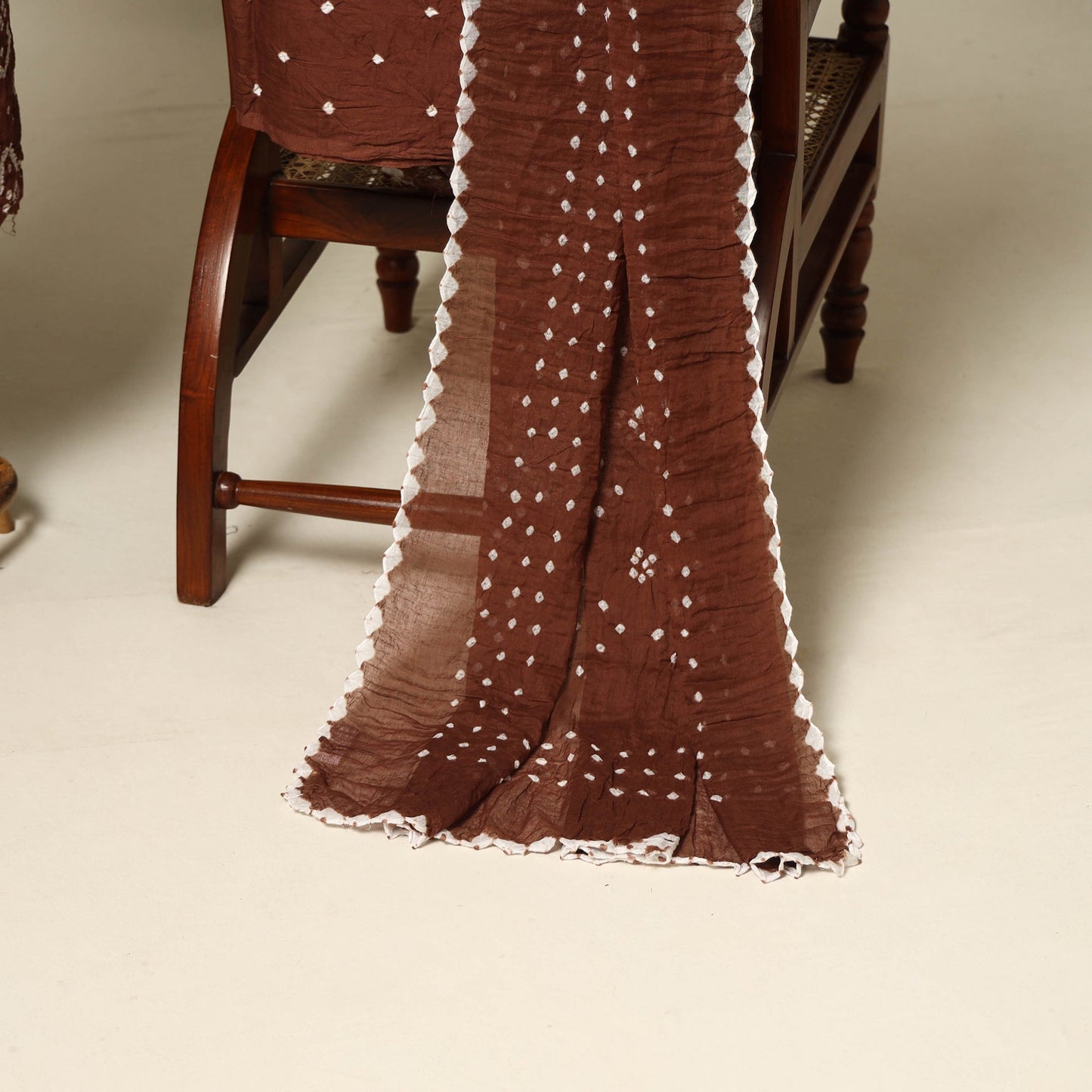 Brown - 3pc kutch tie-dye satin cotton unstitched bandhani