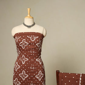 Brown - 3pc kutch tie-dye satin cotton unstitched bandhani