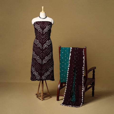 3pc kutch tie-dye satin cotton unstitched bandhani dress