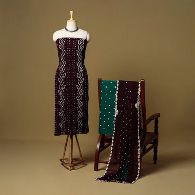 3pc kutch tie-dye satin cotton unstitched bandhani dress