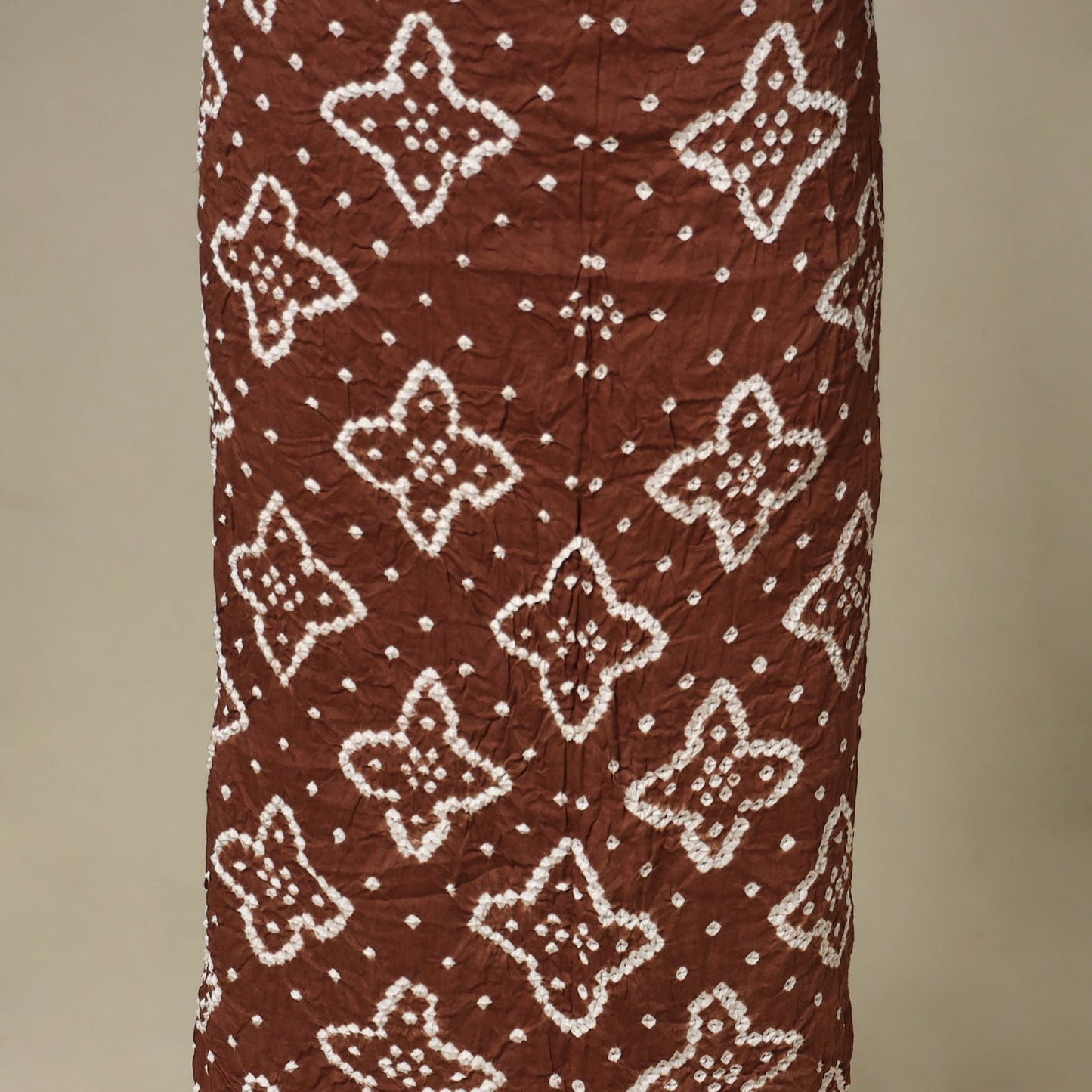 Brown - 3pc kutch tie-dye satin cotton unstitched bandhani