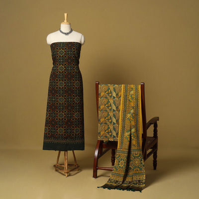 Brown - 3pc natural dyed cotton unstitched dress material