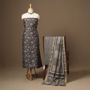 Brown 3pc Natural Dyed Maheshwari Silk Unstitched Vanaspati Jahota Dress Material