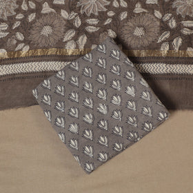 Brown 3pc Natural Dyed Maheshwari Silk Unstitched Vanaspati Jahota Dress Material