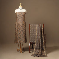 Brown 3pc Natural Dyed Maheshwari Silk Unstitched Vanaspati Jahota Dress Material