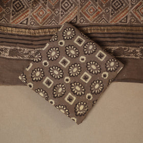 Brown 3pc Natural Dyed Maheshwari Silk Unstitched Vanaspati Jahota Dress Material