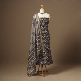 Brown 3pc Natural Dyed Maheshwari Silk Unstitched Vanaspati Jahota Dress Material