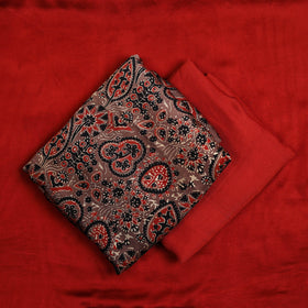 3pc Brown Natural Dyed Modal Silk Ajrakh Print Kurta Material Set