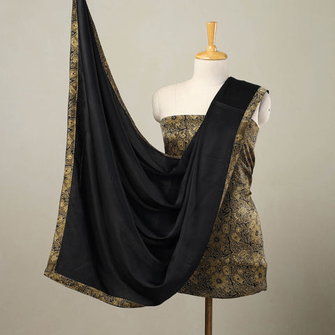 3pc Brown Natural Dyed Modal Silk Ajrakh Print Kurta Material Set