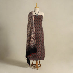 Brown 3pc Block Print Natural Dyed Ajrakh Dress Material
