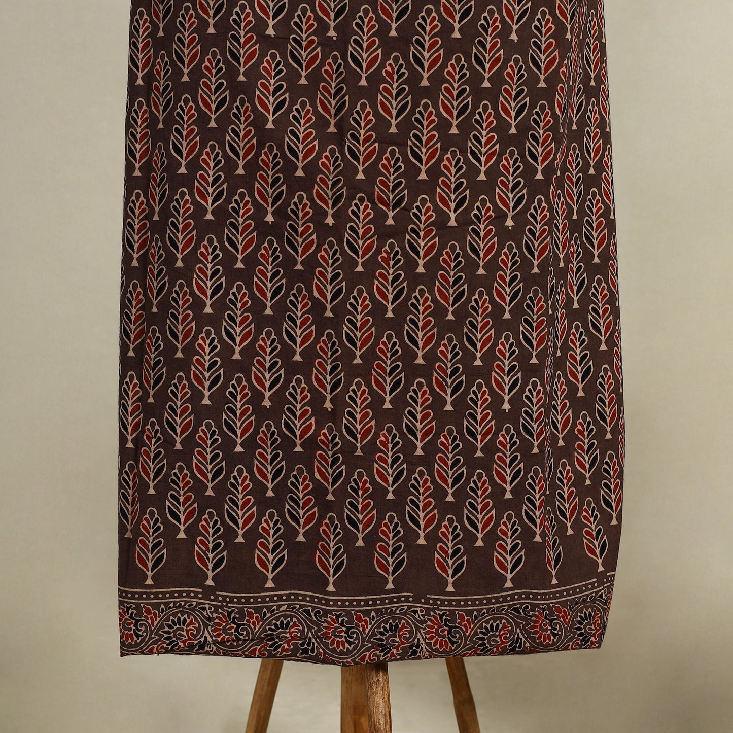 Brown 3pc Block Print Natural Dyed Ajrakh Dress Material
