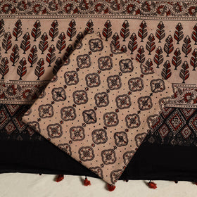 Brown 3pc Block Print Natural Dyed Ajrakh Dress Material