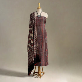 Brown 3pc Block Print Natural Dyed Ajrakh Dress Material