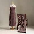 Brown 3pc Block Print Natural Dyed Ajrakh Dress Material