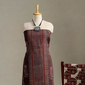 Brown 3pc Block Print Natural Dyed Ajrakh Dress Material