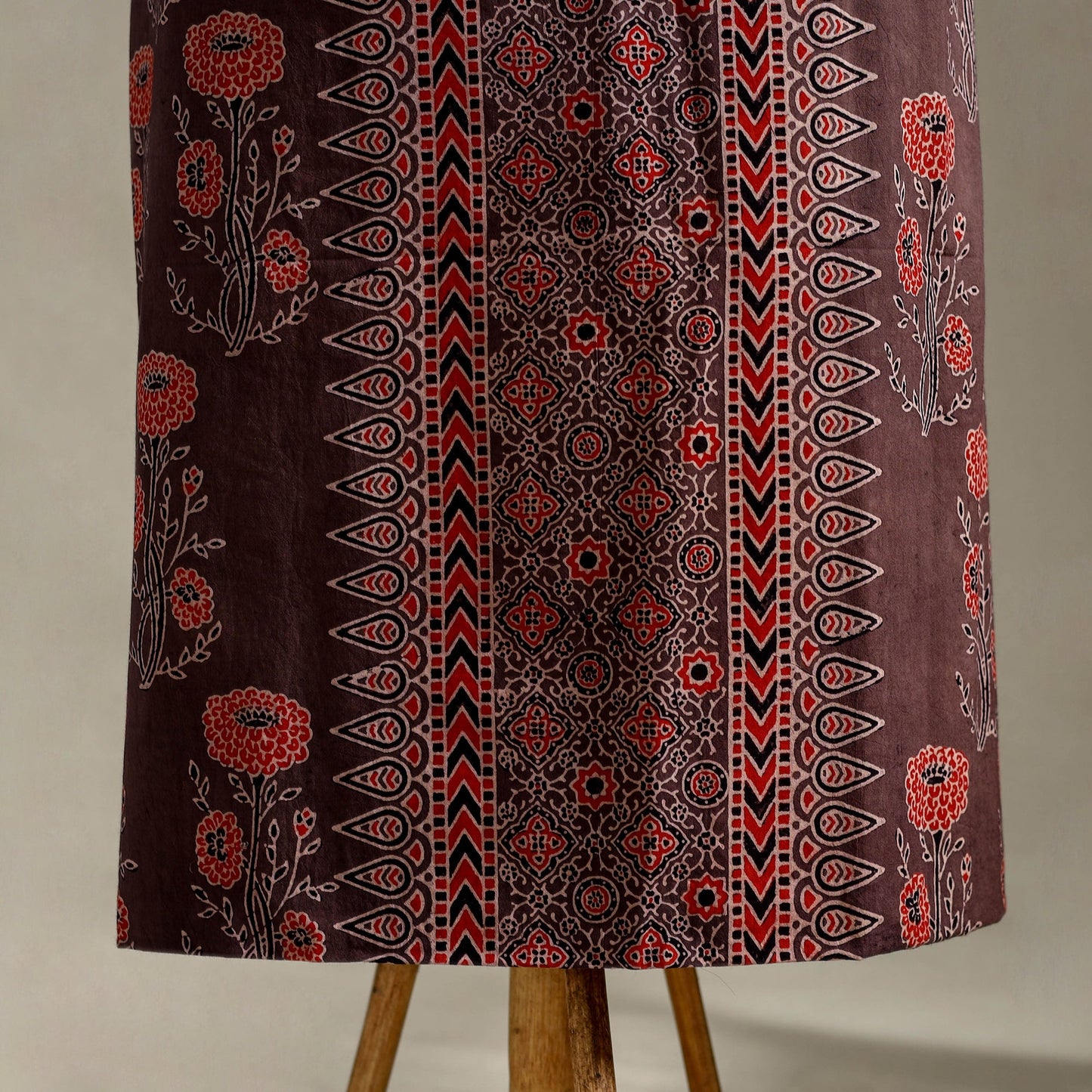 Brown 3pc Block Print Natural Dyed Ajrakh Dress Material