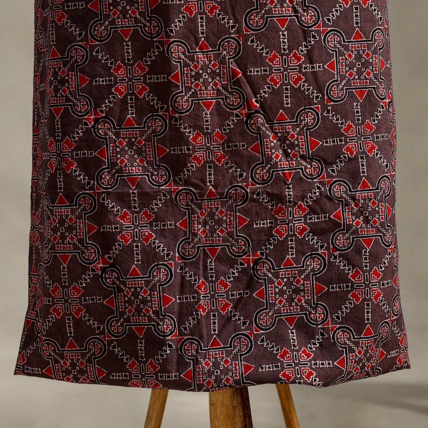 Brown 3pc Block Print Natural Dyed Ajrakh Dress Material