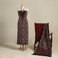 Brown 3pc Block Print Natural Dyed Ajrakh Dress Material