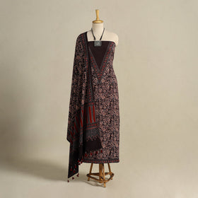 Brown 3pc Block Print Natural Dyed Ajrakh Dress Material