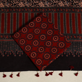 Brown 3pc Block Print Natural Dyed Ajrakh Dress Material