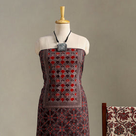 Brown 3pc Block Print Natural Dyed Ajrakh Dress Material