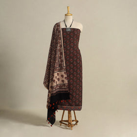 Brown 3pc Block Print Natural Dyed Ajrakh Dress Material
