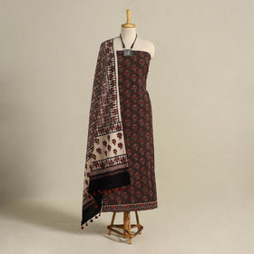 Brown 3pc Block Print Natural Dyed Ajrakh Dress Material