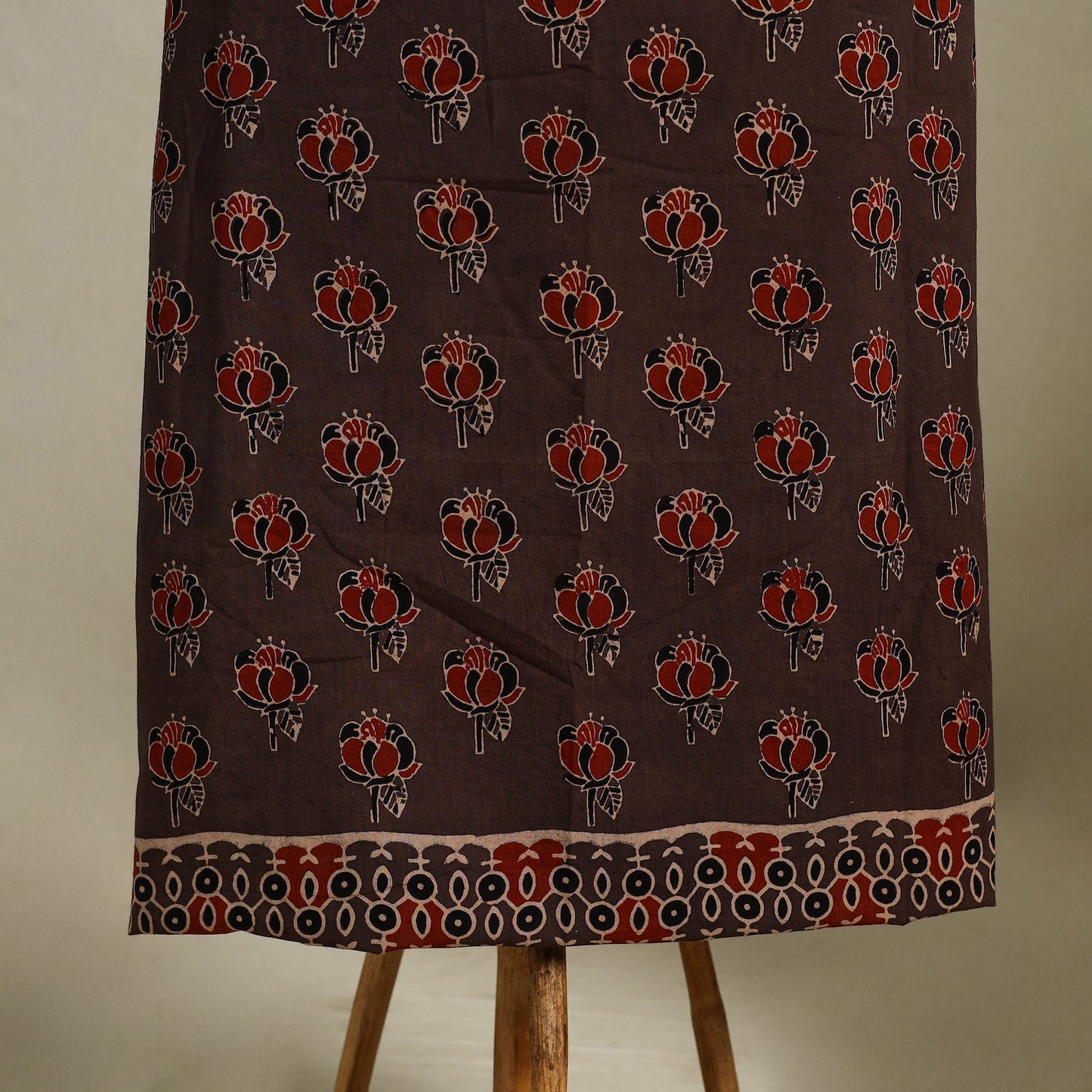 Brown 3pc Block Print Natural Dyed Ajrakh Dress Material