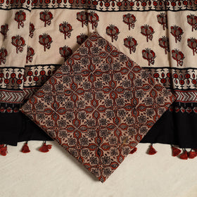 Brown 3pc Block Print Natural Dyed Ajrakh Dress Material
