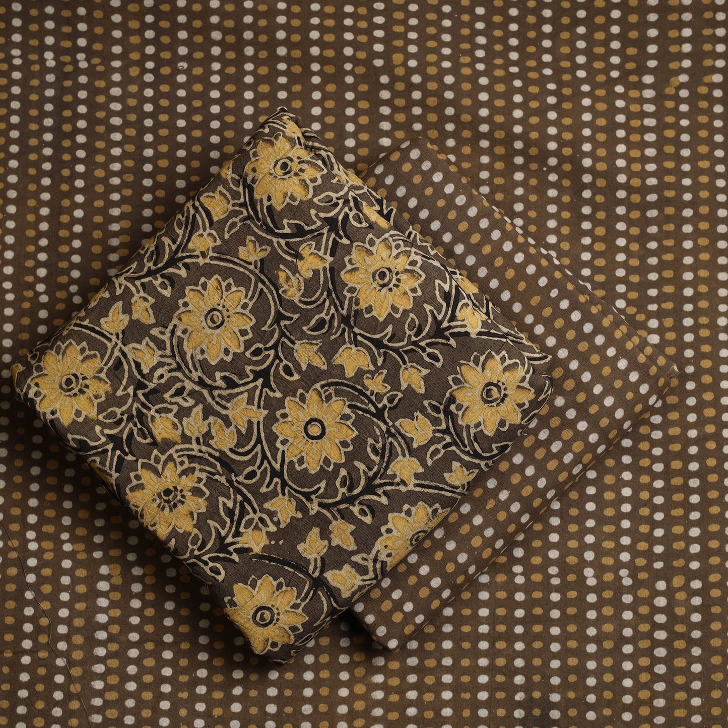 3pc Brown Natural Dyed Ajrakh Print Kurta Material Set