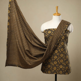 3pc Brown Natural Dyed Ajrakh Print Kurta Material Set