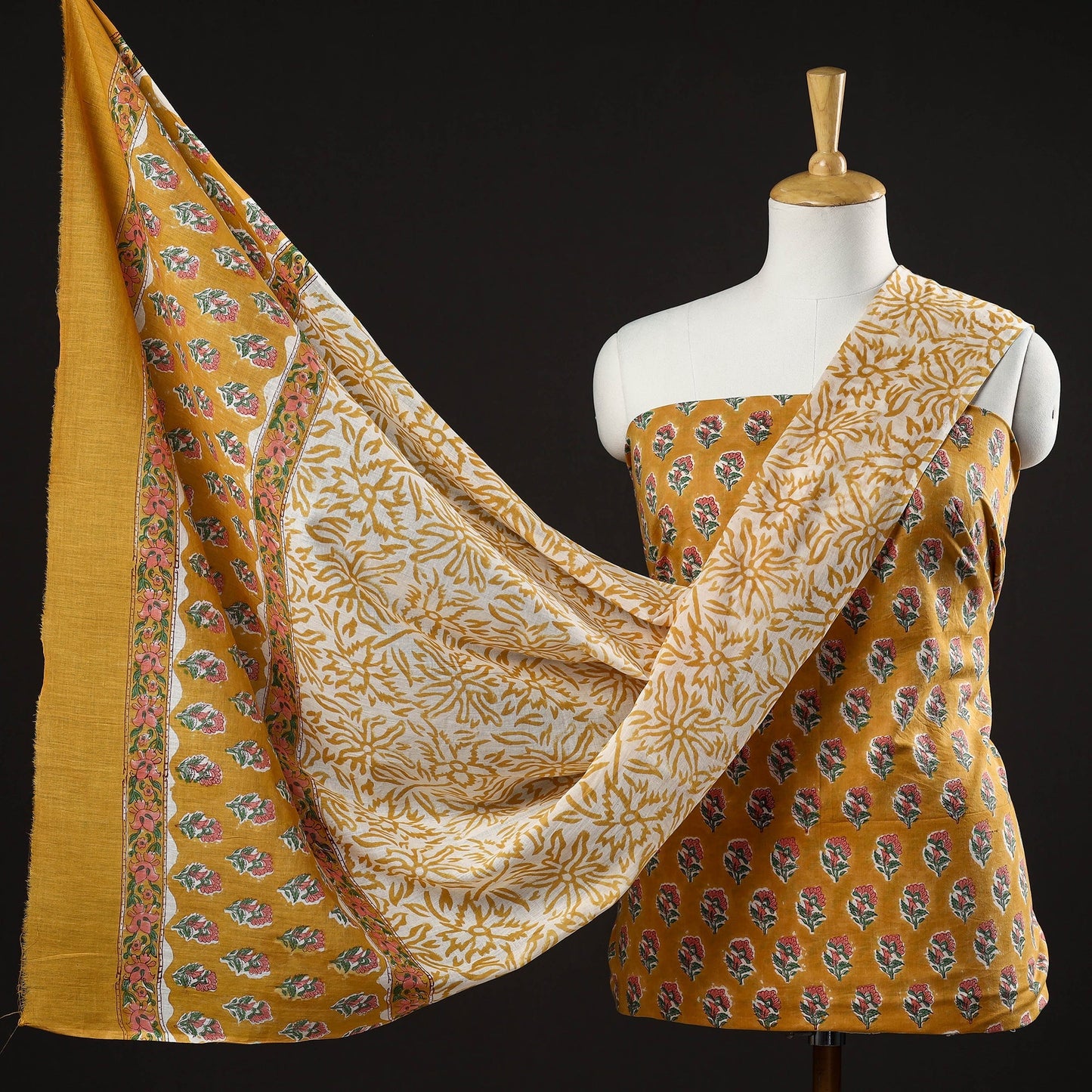  3pc Sanganeri Block Printed Cotton Suit Material Set Onine 